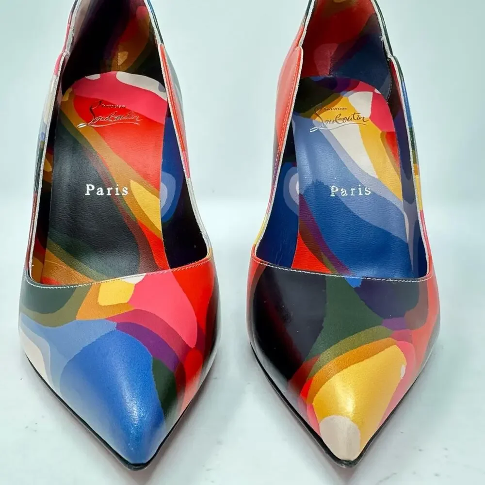 Christian Louboutin Hot Chick 100 Multi Print Leather Heels Womens Size EU 39